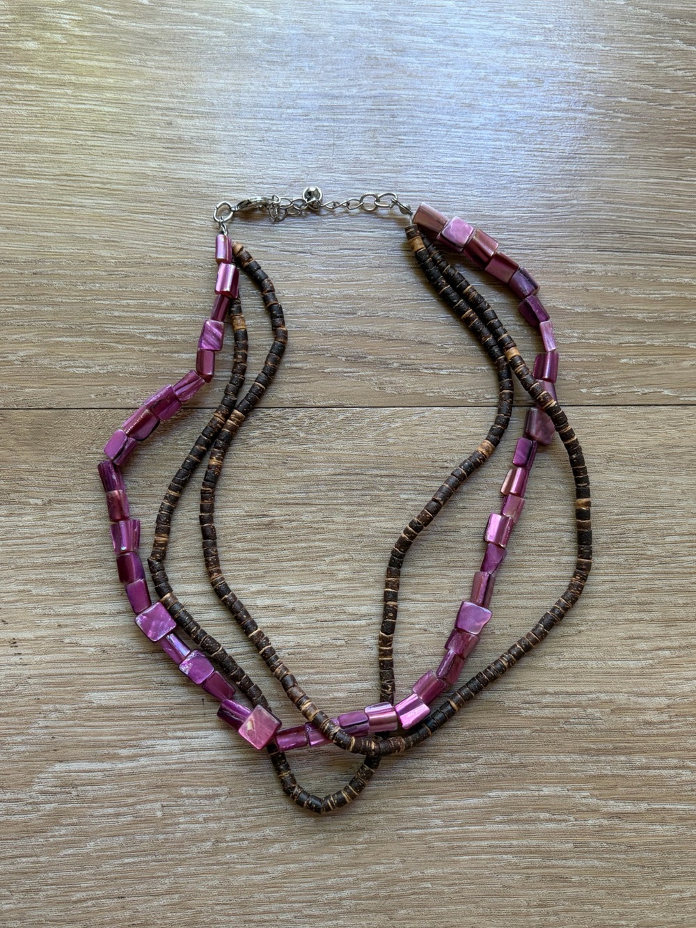 Multi-Strand Purple and Brown Beaded Necklace